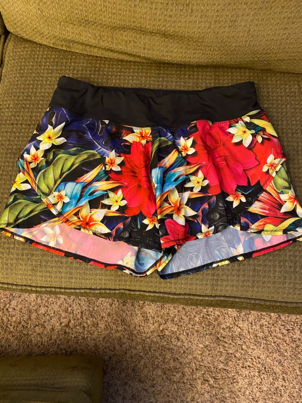 Tropical Floral Athletic Shorts with Black Waistband, Calla brand.